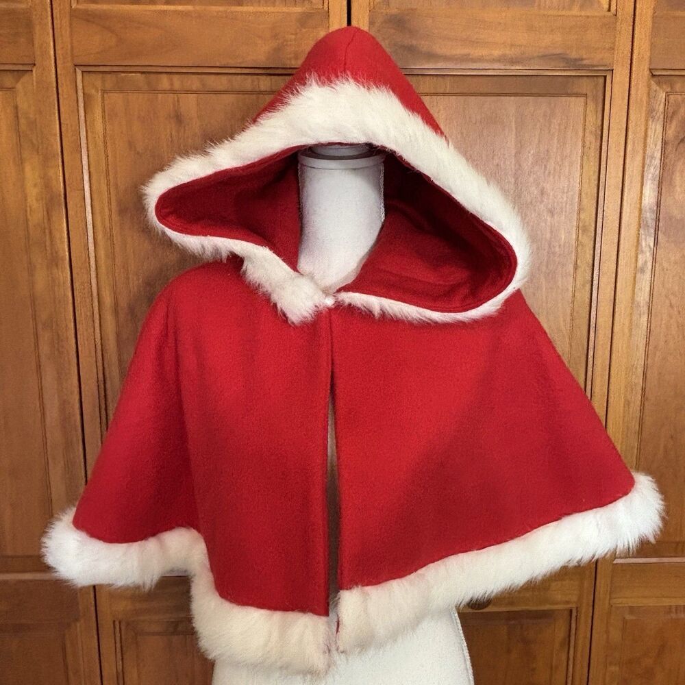 Handmade Santa Claus Santa Cape Womens Small Red Hooded Fleece Heavyweight